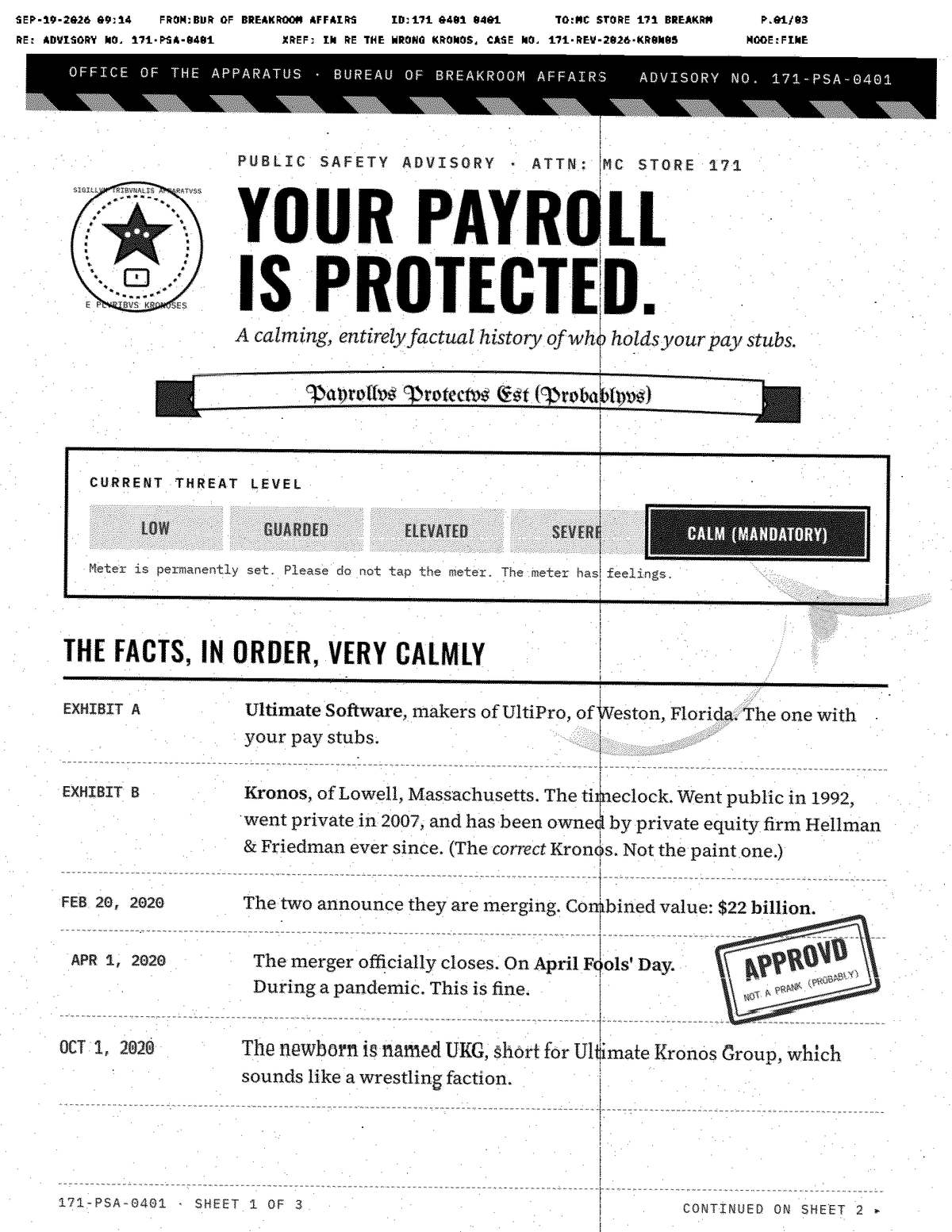 Advisory 171-PSA-0401, fax page 1 of 3